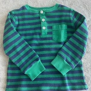 Mini Boden Striped Long Sleeve Shirt - Green and Blue